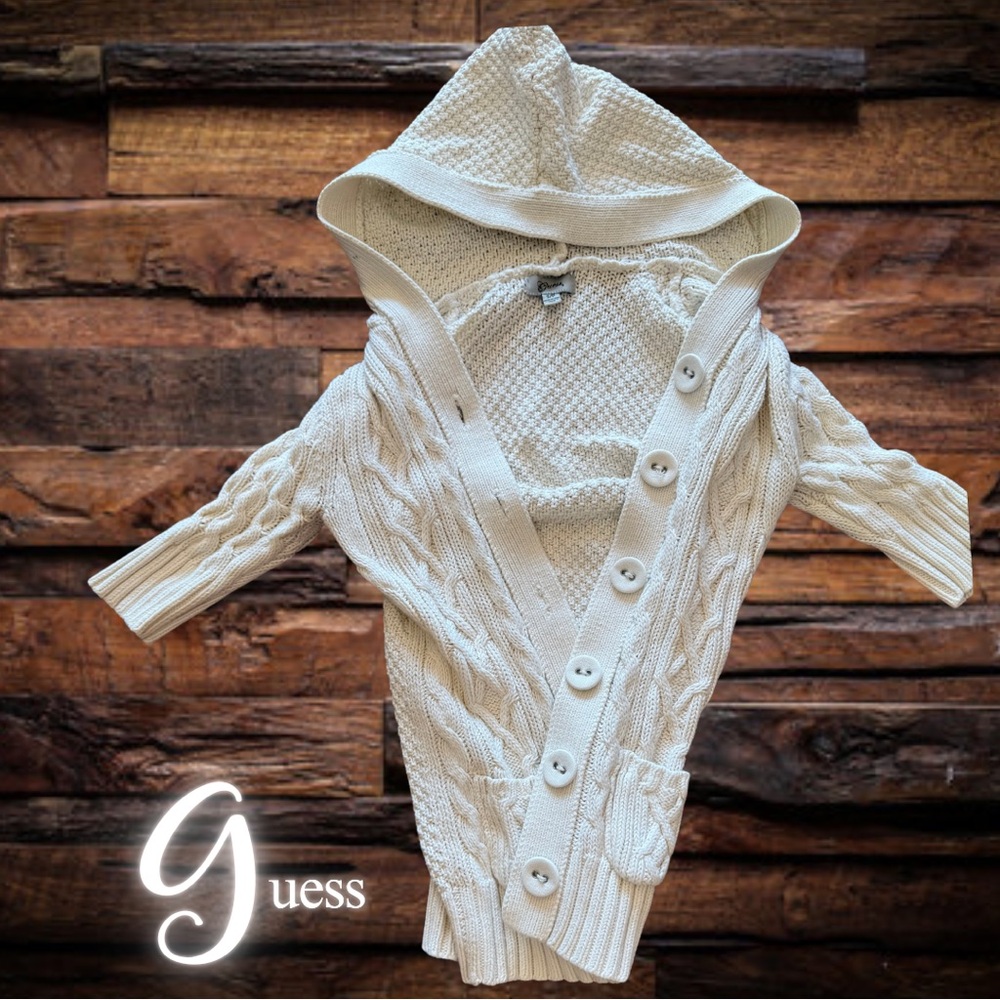 ‼️‼️SOLD‼️Guess Ivory Hooded Knit Cardigan – Button Front – Size S